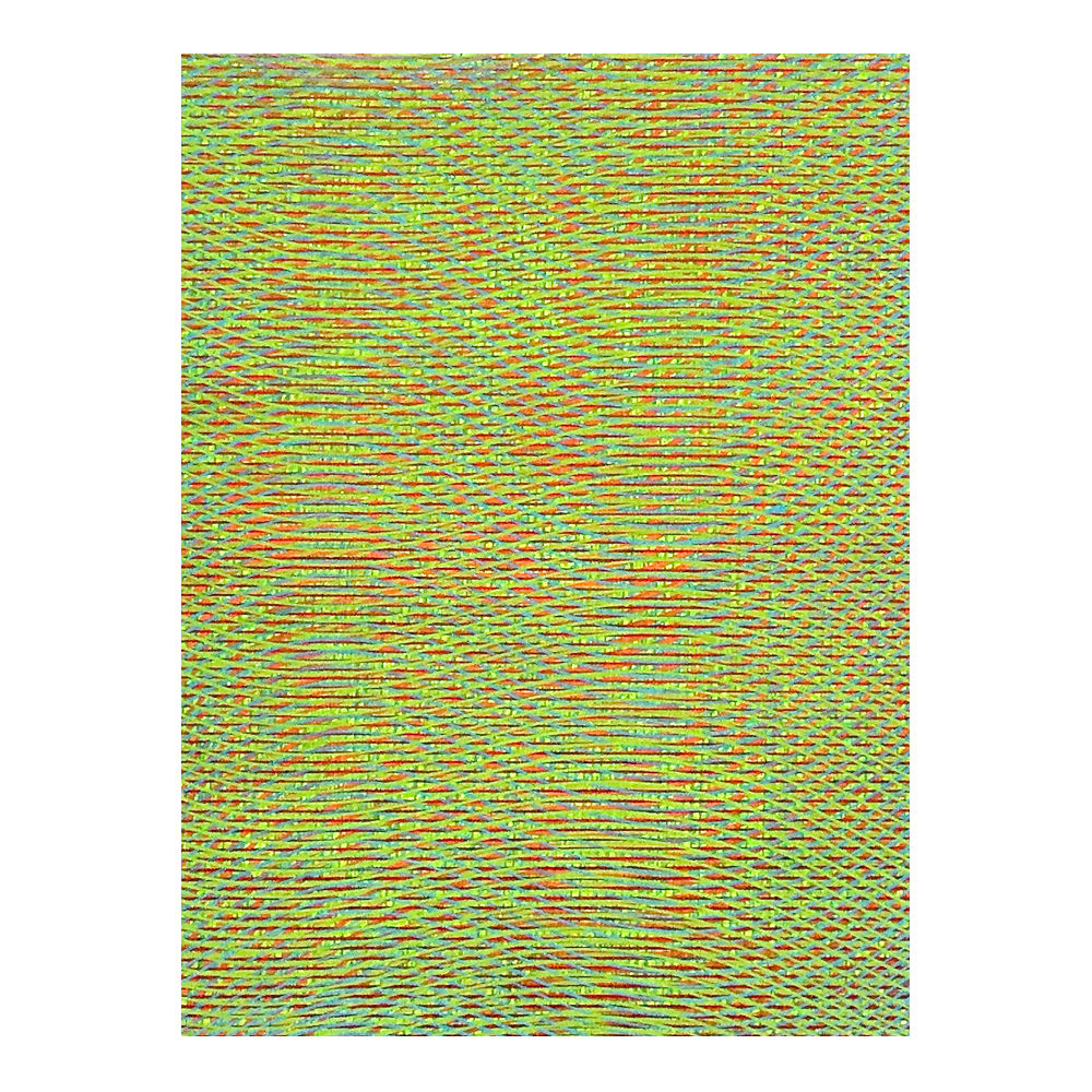 abstract line drawing, mainly green color combined with yellow, orange, pink and blue.