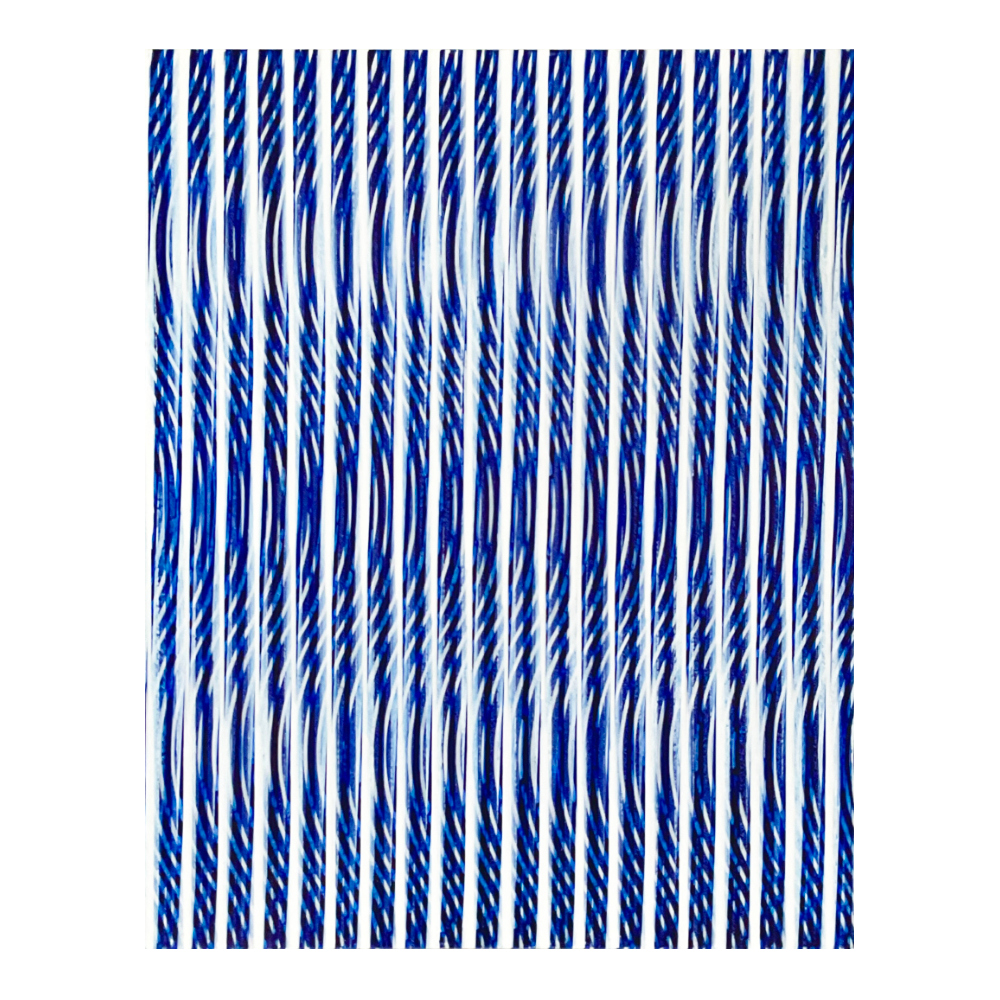 This shows an abstract drawing in several blues and whites. many layers of lines on top of each other.