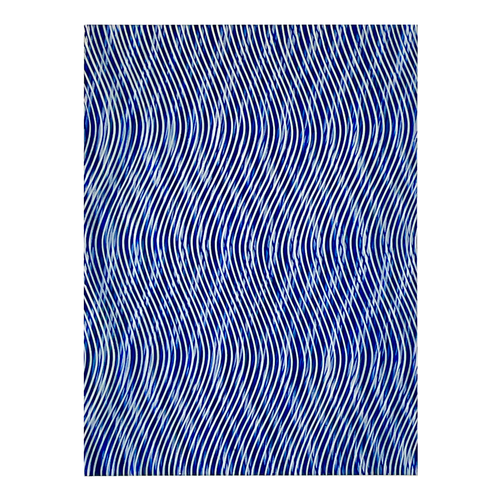 Blauwe tekening met in de onderlaag intens ultramarijn overdekt met transparant witte lijnen